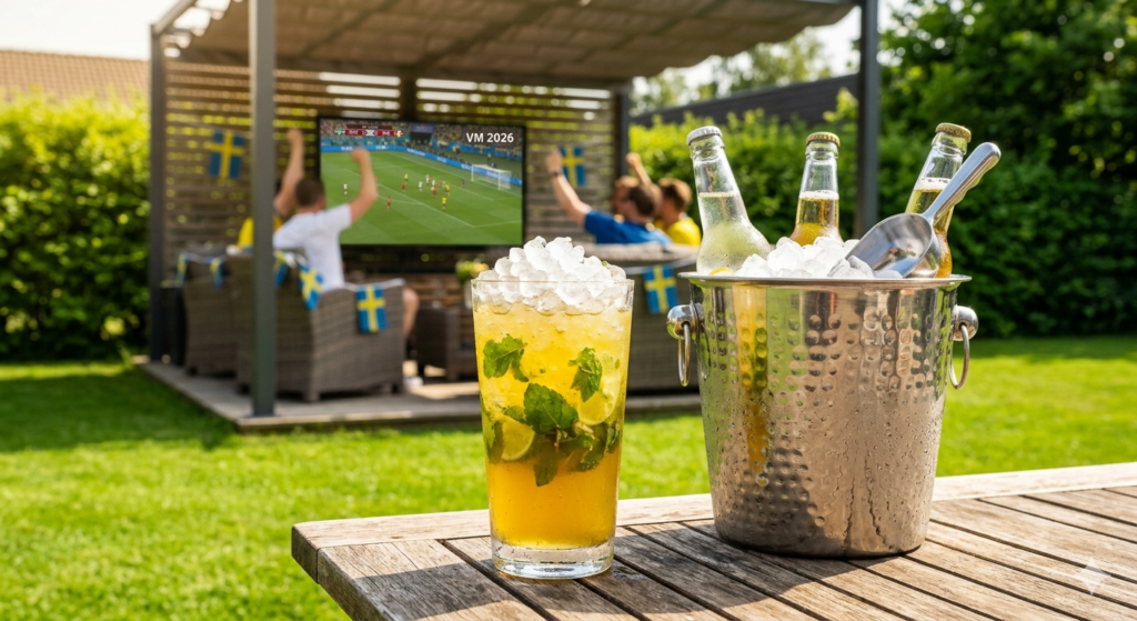 Isbitsmaskin i trädgården under Fotbolls-VM 2026 – kalla drinkar och fotboll på TV